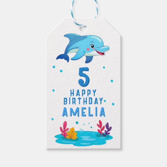 Etiqueta Para Presente Cute Dolphin Sea Animals Kids Birthday  (Frente)