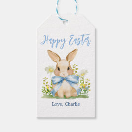 Etiqueta Para Presente Cute Easter Watercolor Bunny Gingham Blue Bow
