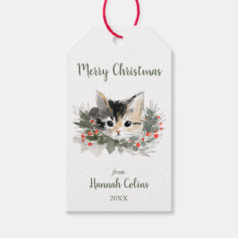 Etiqueta Para Presente Cute Elegant Calico Kitten Minimalist Christmas