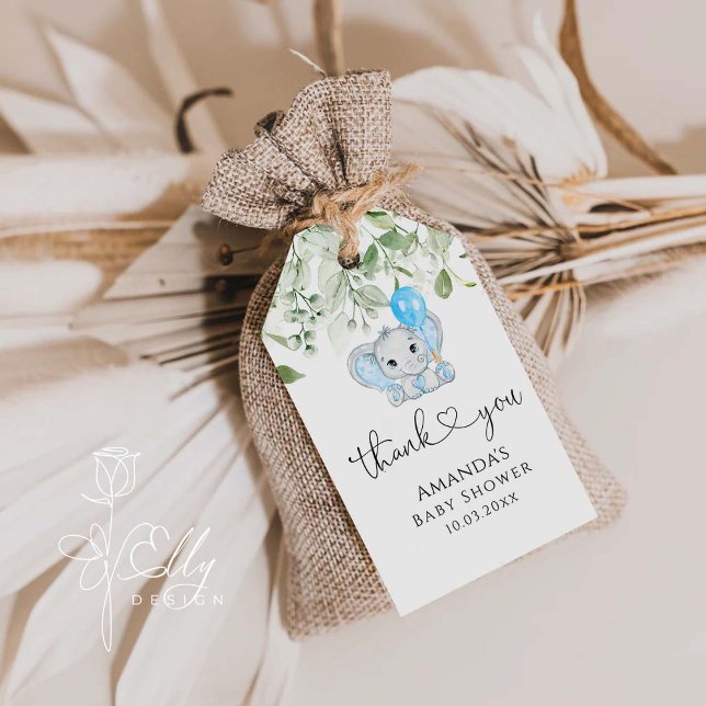 Etiqueta Para Presente Cute Elephant Baby Shower Boy  (Criador carregado)