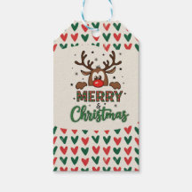 Cute Etiqueta de Presente de Coração de Rena Padrã