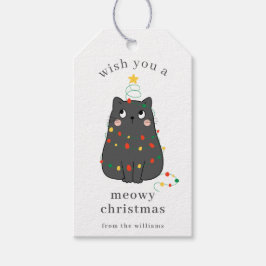 Etiqueta Para Presente Cute Gray Cat Meowy Christmas Custom Holiday