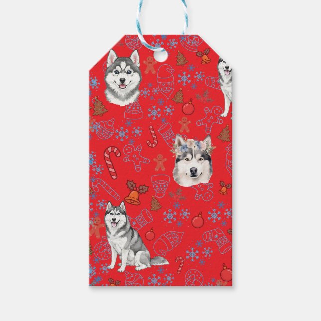 Etiqueta Para Presente Cute Husky Dog Christmas Winter Seamless Pattern  (Frente)