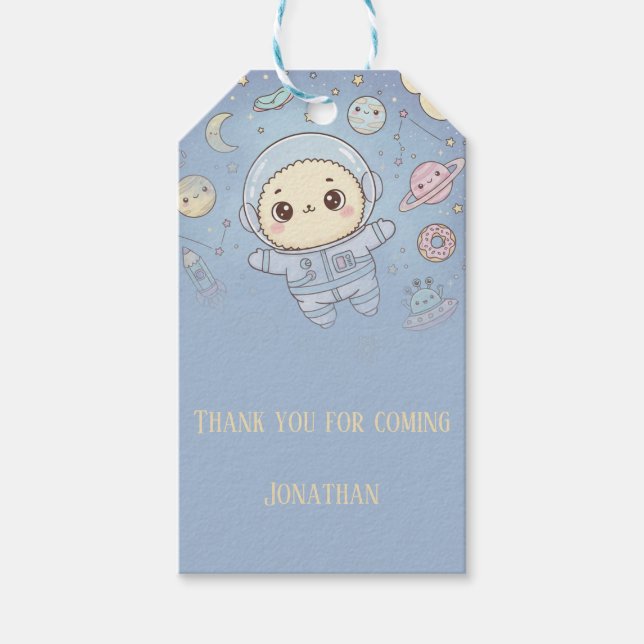 Etiqueta Para Presente Cute Kawaii Space - Astronaut and Smiling Moon (Frente)