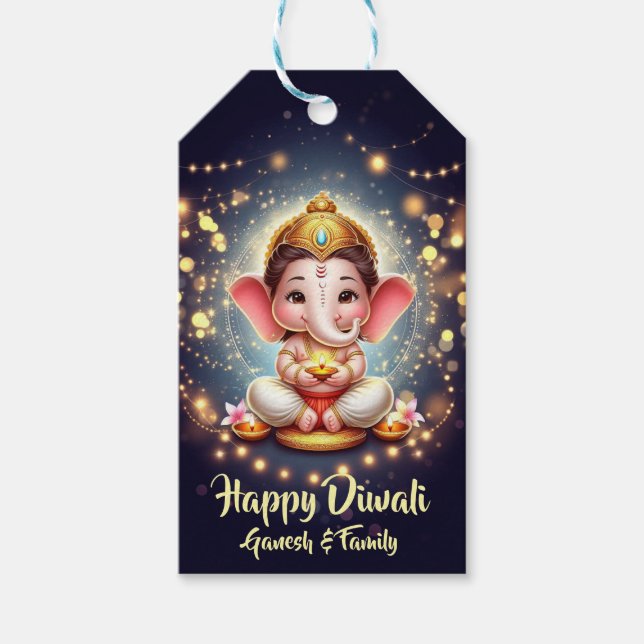 Etiqueta Para Presente Cute Lord Ganesh Diwali (Frente)