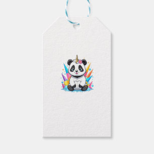 Etiqueta Para Presente Cute Panda Andando Unicórnio Meninas Arco-íris