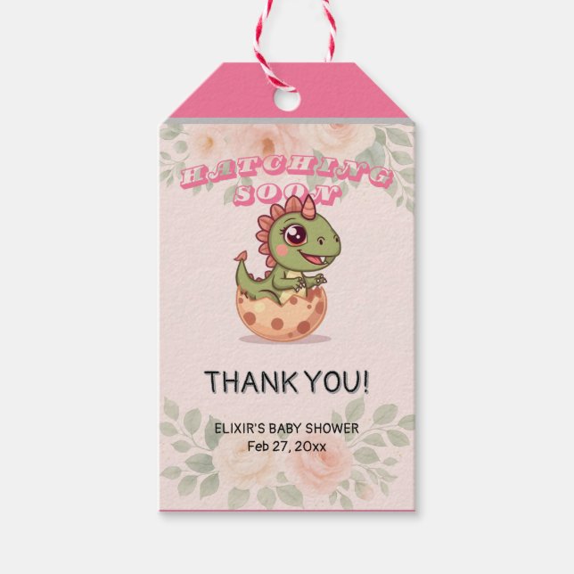 Etiqueta Para Presente Cute Pink Dino Hatching Soon (Frente)