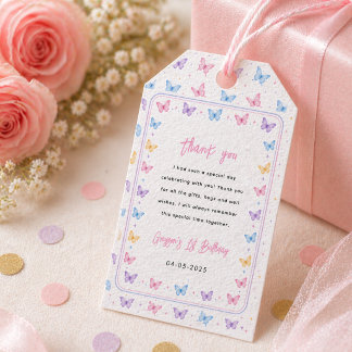 Etiqueta Para Presente Cute Pink Purple Butterfly 1st Birthday for Girls