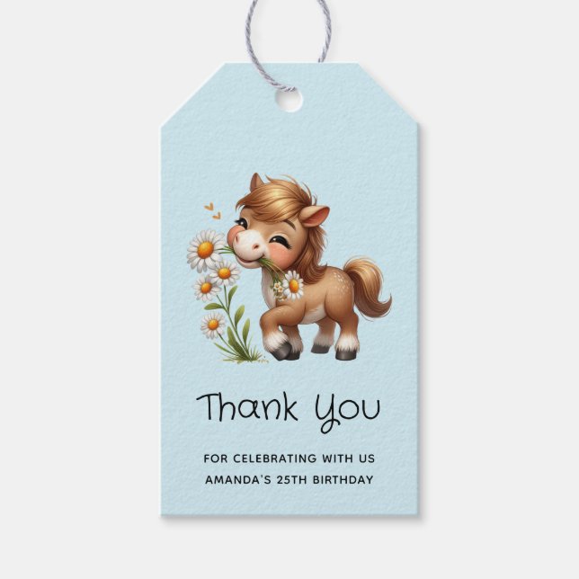 Etiqueta Para Presente Cute Pony Comendo Visitas Obrigado (Frente)