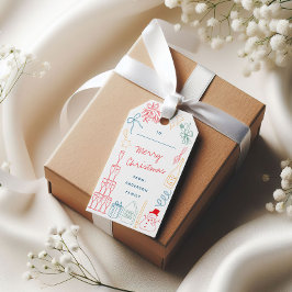 Etiqueta Para Presente Cute Quirky Colorful Christmas Hand drawn Doodle