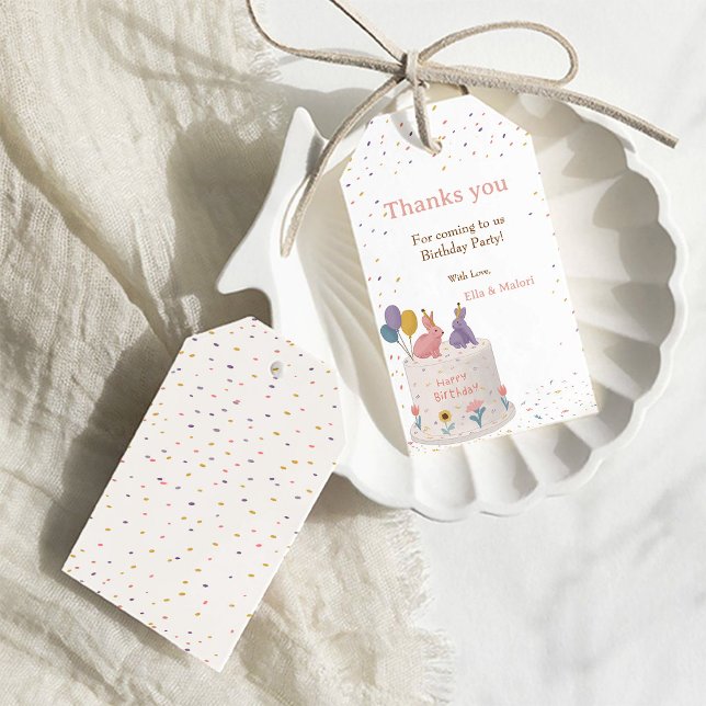 Etiqueta Para Presente Cute Rabbits on Cake Joint Birthday Sister  (Criador carregado)