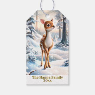 Etiqueta Para Presente Cute Reindeer in The Winter Forest Christmas & New
