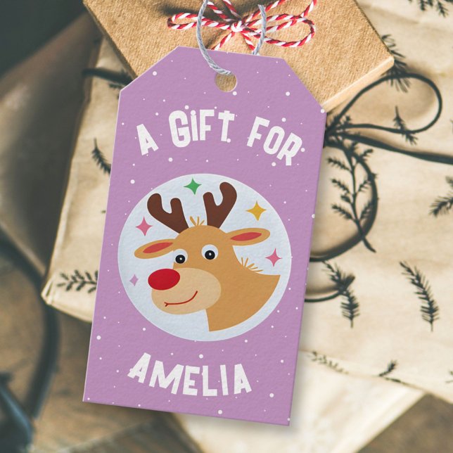 Etiqueta Para Presente Cute Reindeer Snowflakes Kid`s Name Christmas  (Criador carregado)