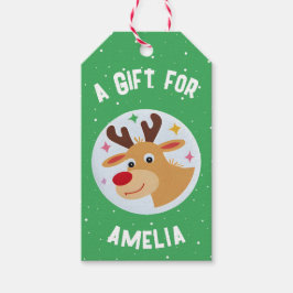 Etiqueta Para Presente Cute Reindeer Snowflakes Kid`s Name Christmas