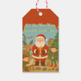 Etiqueta Para Presente Cute Santa & Elves New Year Holiday Card