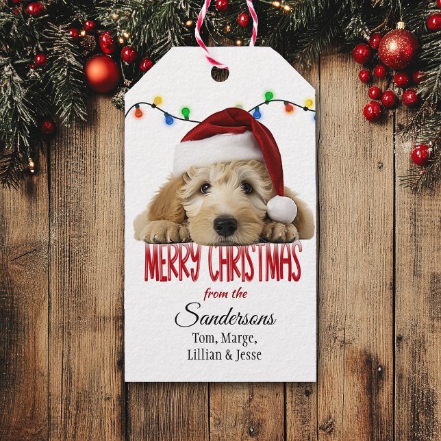 Etiqueta Para Presente Cute Santa Goldendoodle Christmas (Criador carregado)