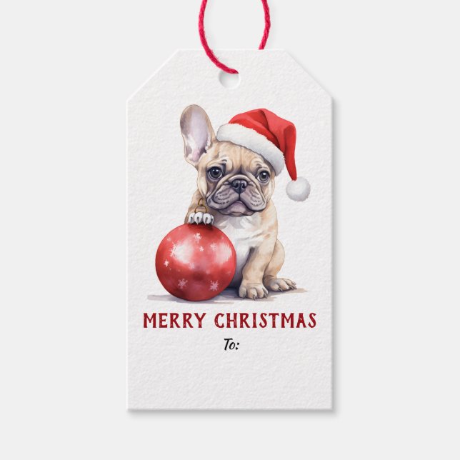 Etiqueta Para Presente Cute Santa Hat French Bulldog Christmas (Frente)