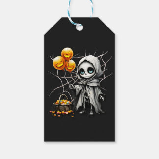 Etiqueta Para Presente Cute Skeleton Girl with Pumpkin Balloons