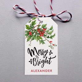 Etiqueta Para Presente Cute Vermelho Feliz Natal Visco Nome Aquarela