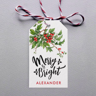 Etiqueta Para Presente Cute Vermelho Feliz Natal Visco Nome Aquarela
