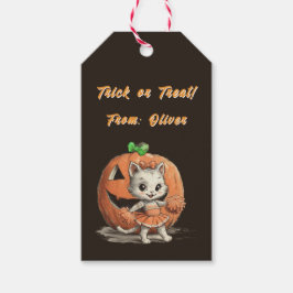 Etiqueta Para Presente Cute Vintage Cat Halloween Custom Spooky Season