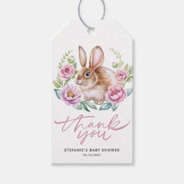 Etiqueta Para Presente Cute Watecolor Bunny and Pink Flowers Baby Shower