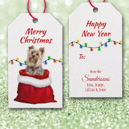 Etiqueta Para Presente Cute Yorkshire Terrier Dog em Papais noeis Bag