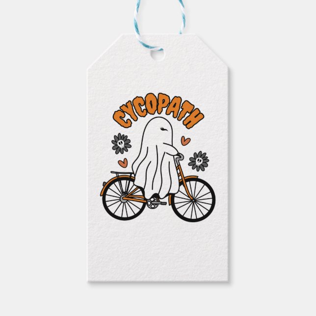 Etiqueta Para Presente Cycopath Halloween Ghost on Orange Bicycle (Frente)