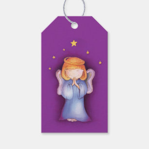 Etiqueta Para Presente Da arte bonito da menina do anjo do Natal Tag roxo