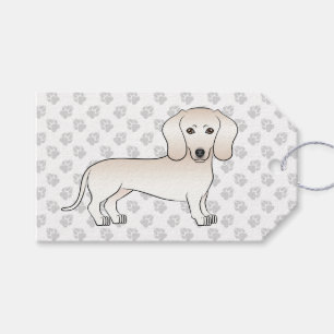 Etiqueta Para Presente Dachshund Cartoon de Pelagem Lisa Creme Com Patas