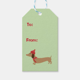 Etiqueta Para Presente Dachshund Christmas Green Gift Tags com String