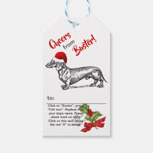Etiqueta Para Presente Dachshund Christmas Holly Snowflake Personalize