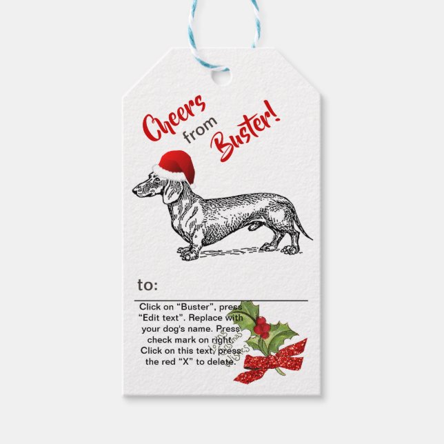 Etiqueta Para Presente Dachshund Christmas Holly Snowflake Personalize (Frente)