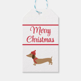 Etiqueta Para Presente Dachshund Christmas White Gift Tags com String
