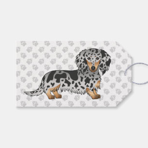 Etiqueta Para Presente Dachshund de Pelo Longo Preto e Marrom Dapple & Pa