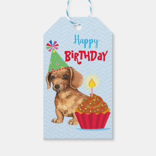 Etiqueta Para Presente Dachshund do cupcake do aniversário