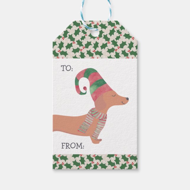 Etiqueta Para Presente Dachshund Dog Feliz Natal (Frente)