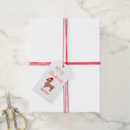 Etiqueta Para Presente Dachshund Dog Santa hat Feliz Natal Pessoal