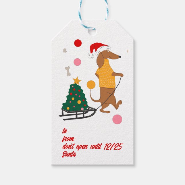 Etiqueta Para Presente Dachshund Doxie Winnie Dog Puppy Bright Christmas (Frente)