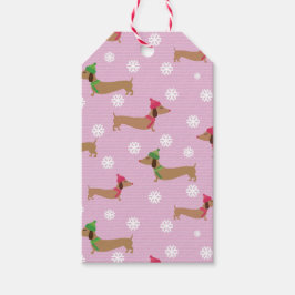 Etiqueta Para Presente Dachshund Flocos de Neve Cor-de-Feira Cor-de-Feira