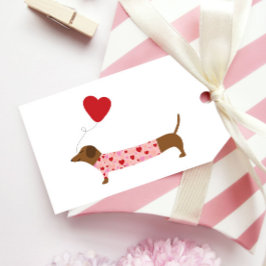 Etiqueta Para Presente Dachshund no Dia dos Namorados, Rosa e Vermelho