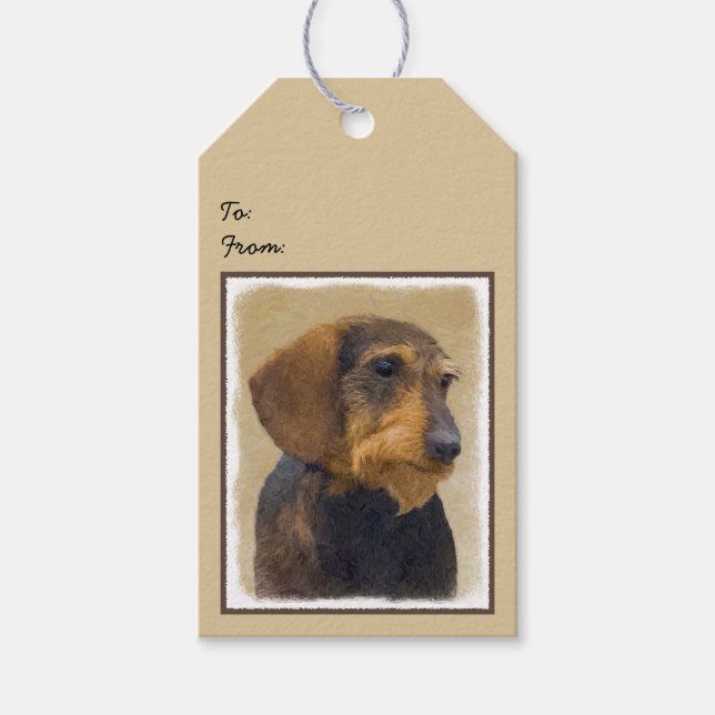 Etiqueta Para Presente Dachshund (Wirehaired) Pintura Original para Cacho (Frente)