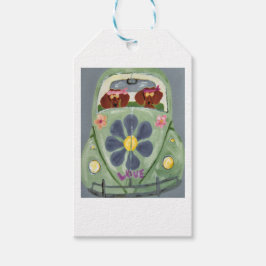 Etiqueta Para Presente Dachshunds Hippies em seu carro do amor florido