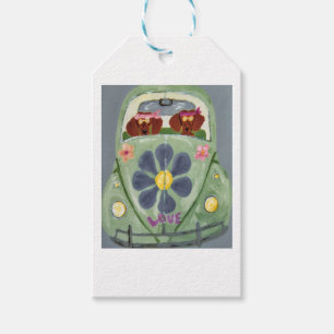 Etiqueta Para Presente Dachshunds Hippies em seu carro do amor florido
