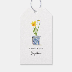 Etiqueta Para Presente Daffodil em pote azul e branco
