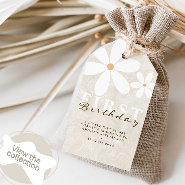 Etiqueta Para Presente Daisy First Birthday Themed Party Obrigado (Criador carregado)