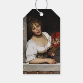 Etiqueta Para Presente Dama com um Leque Vermelho (por Eugene de Blaas)