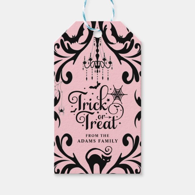 Etiqueta Para Presente Damask Glam Trick ou Treine Halloween (Frente)