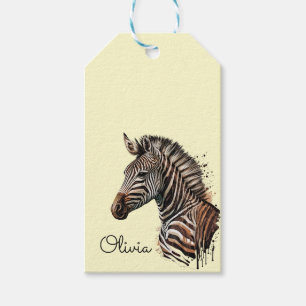 Etiqueta Para Presente Decoração de cabeça de zebra aquosa
