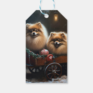 Etiqueta Para Presente Decoração de Natal com Trenó de Neve Pomerânia